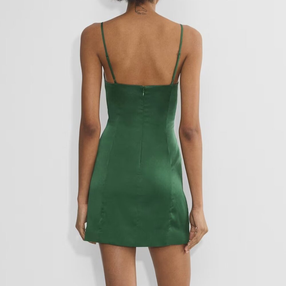 NWOT Aritzia Sunday Best Shimmer Satin Dress, Dark Olive Green, Size 4 - Picture 2 of 4
